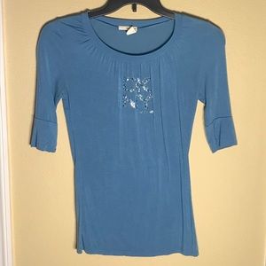 DKNY Embellished Rhinestone Top Blue Sz S